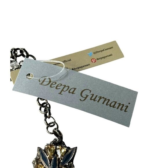 Deepa Gurnani Crystal Statement Necklace 16"to19" Yellow Clear Black NWT - Picture 3 of 7